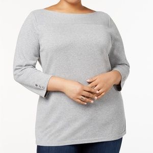 Karen Scott Plus Size Cotton Boat-Neck Sweater